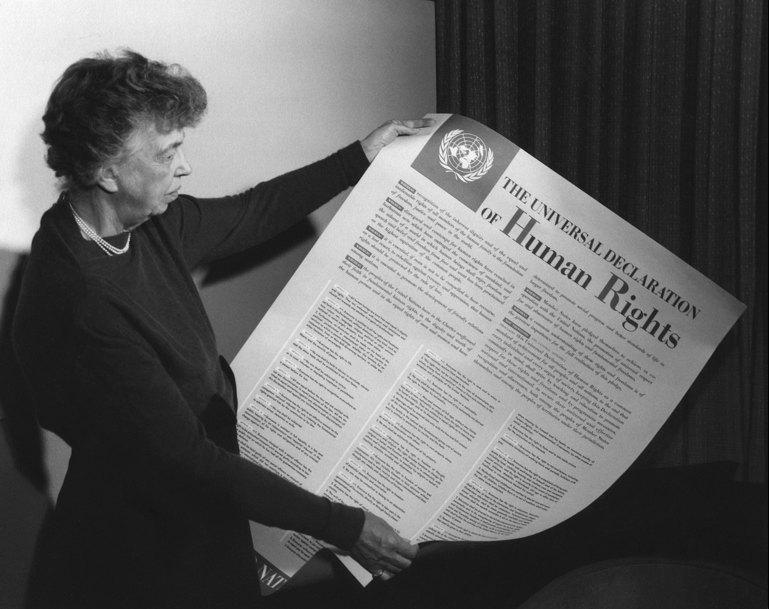 Eleanor Roosevelt with the Universal Declaration of Human Rights in 1949